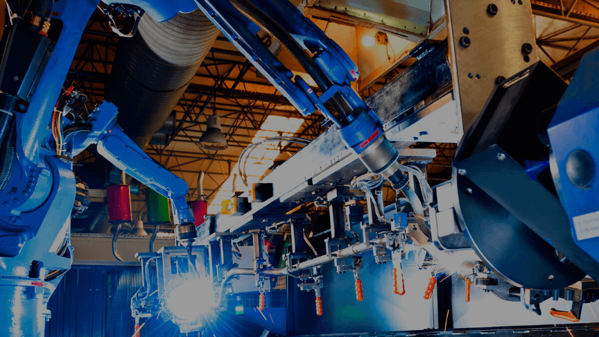 Foto van AWL van een industriële blauwe robot met een lastoepassing