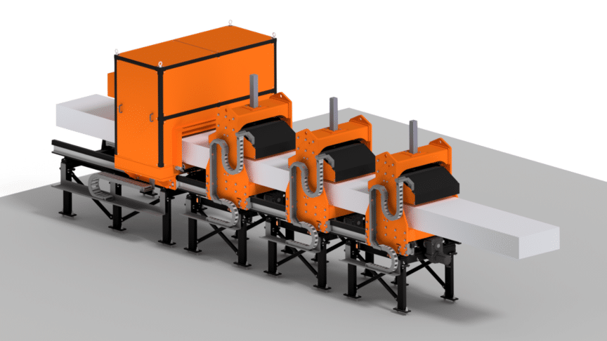 Getekende weergave van een pultrusionmachine van Autonation Composite Machinary